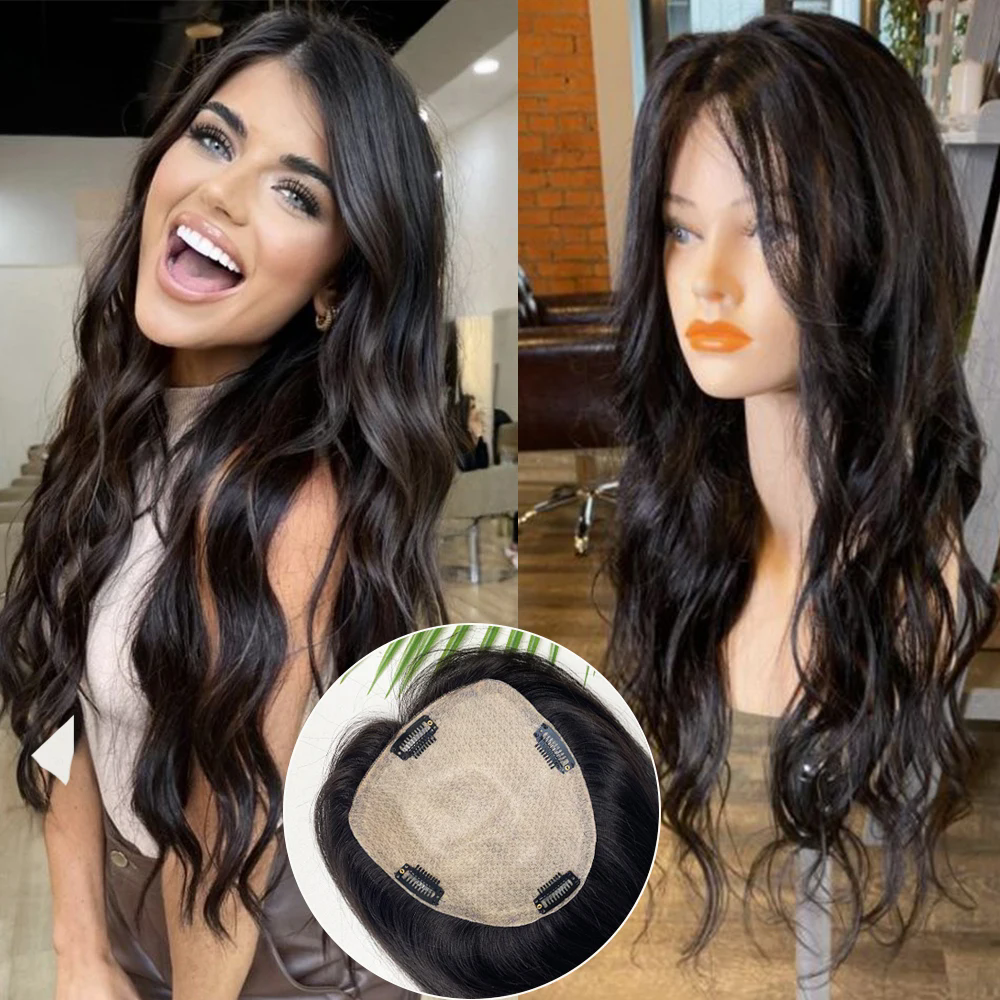 Silk Base Real Human Wavy Hair Topper 15x16cm Silk Top Hair Piece Best for Hair Loss Thin Hair Cover Top Head Area for loose wave Hair toupee women na
