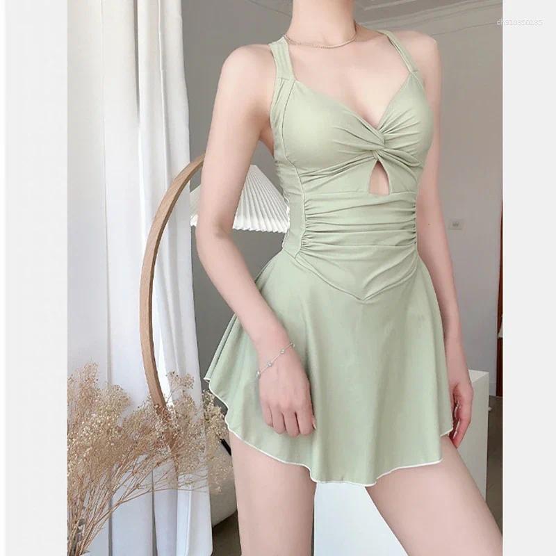 Women's Swimwear Cute Women Hanging Neck Sweet Sexy One-piec Beach Wear Swim Suit Dress Swimsuit High Waist Bathing For Girls