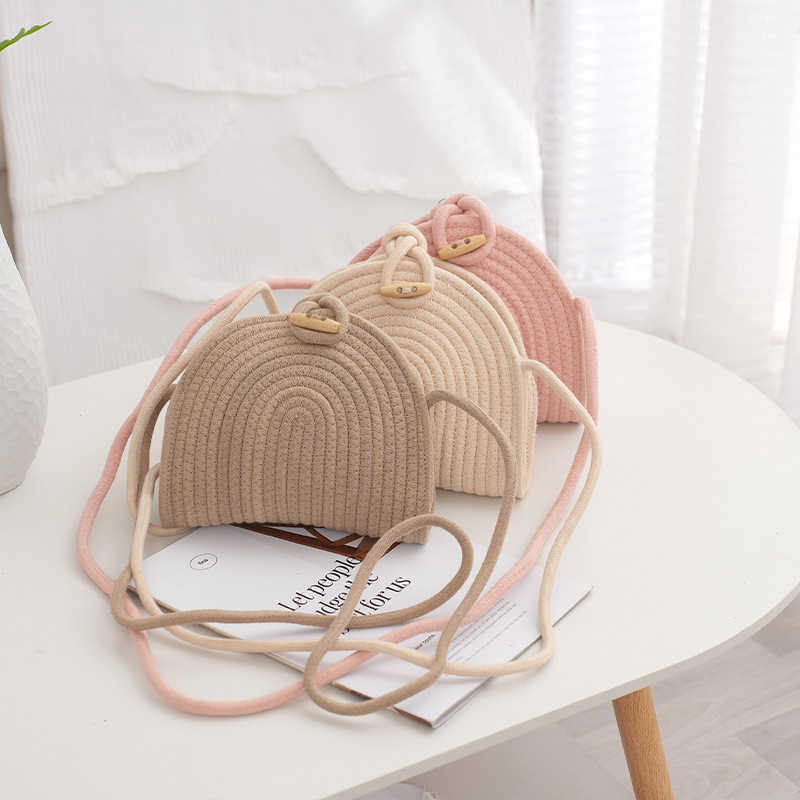 New Woven Shoulder Bag for Women, Cotton Rope Crossbody Bag, Bucket Summer Vacation Beach Fashionable and Versatile 250113