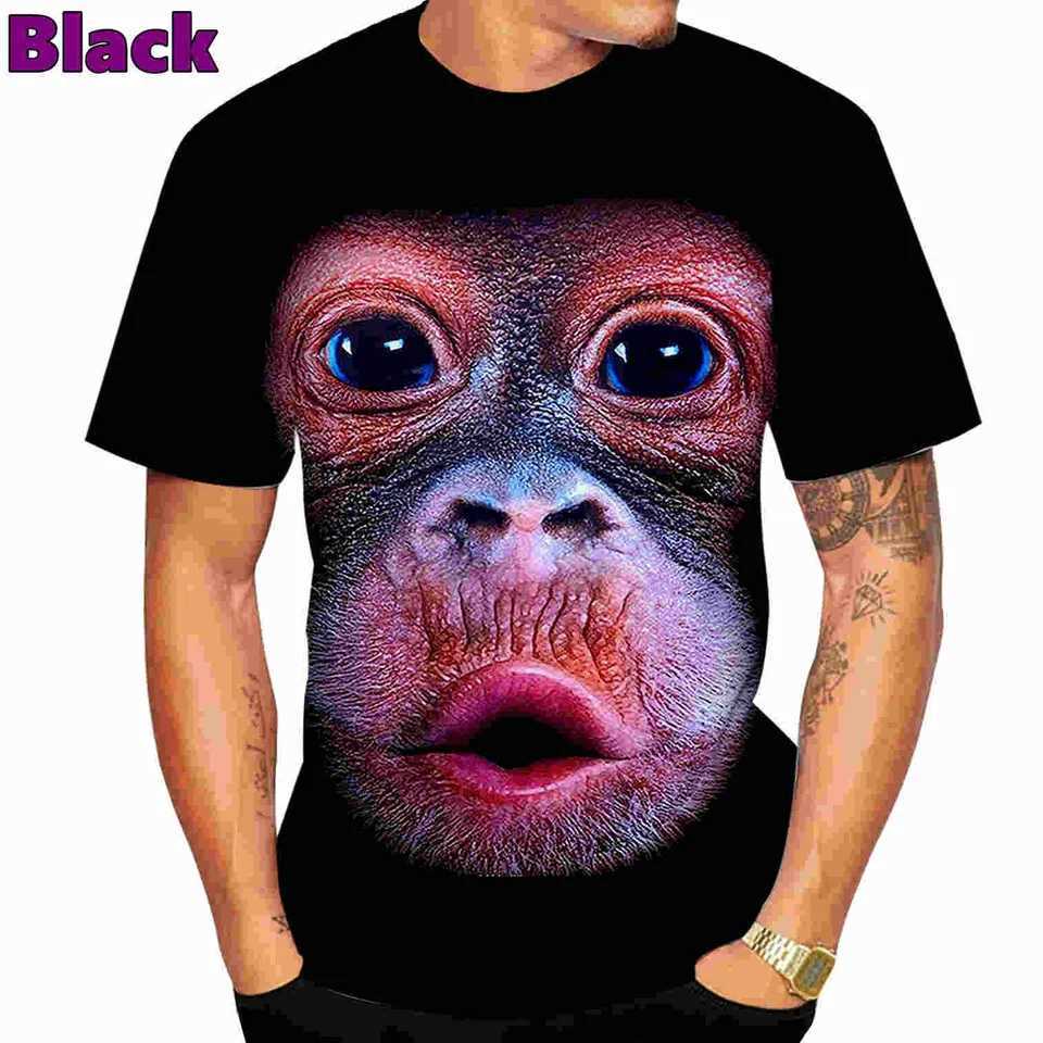 Fashion Casual Mens New 3D Design Spoof Gorilla Funny Monkey T-Shirt Funny Pout Monkey Printing Summer Short Sleeve Shirt Tops X250113