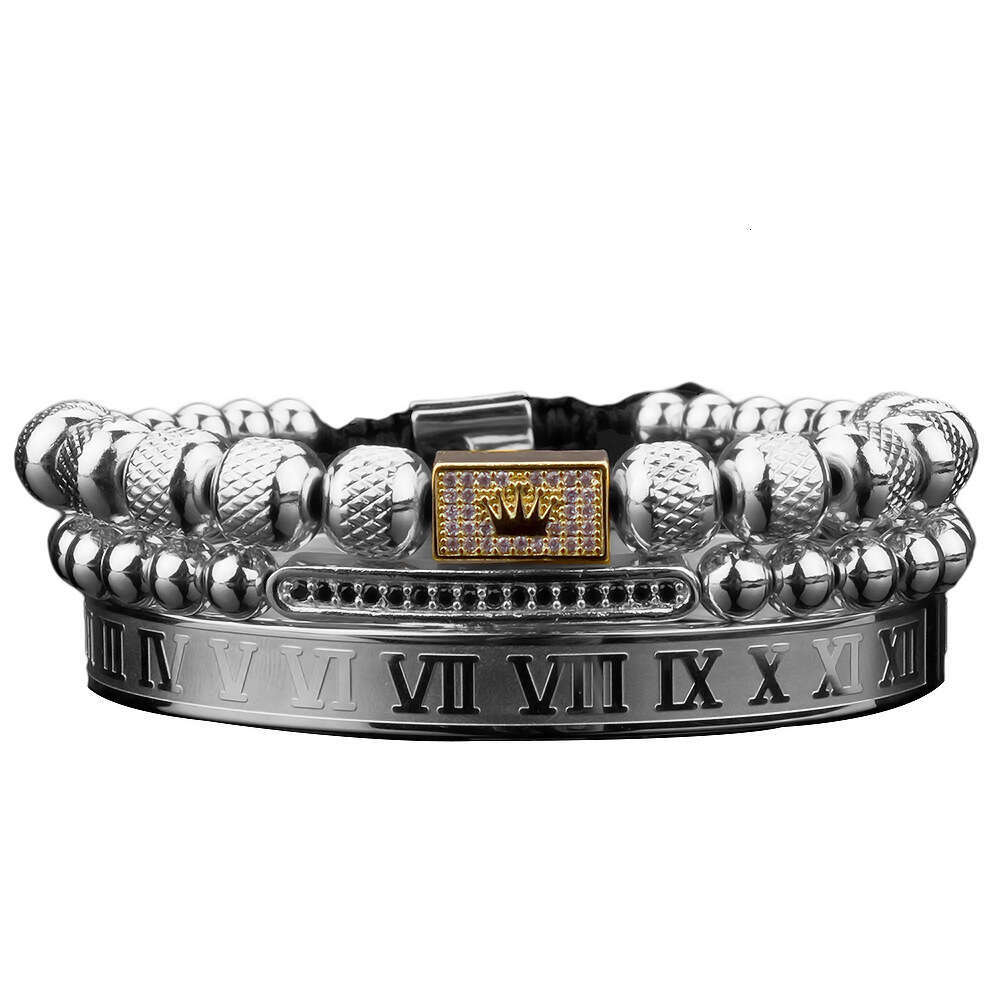 Fashion Designer Jewelry 3pcs/Set Luxury Gold Royal King Crown Men Bracelets Roman Numeral Bracelet Unique Design Braided Adjustable Bangle BF Gift Bi