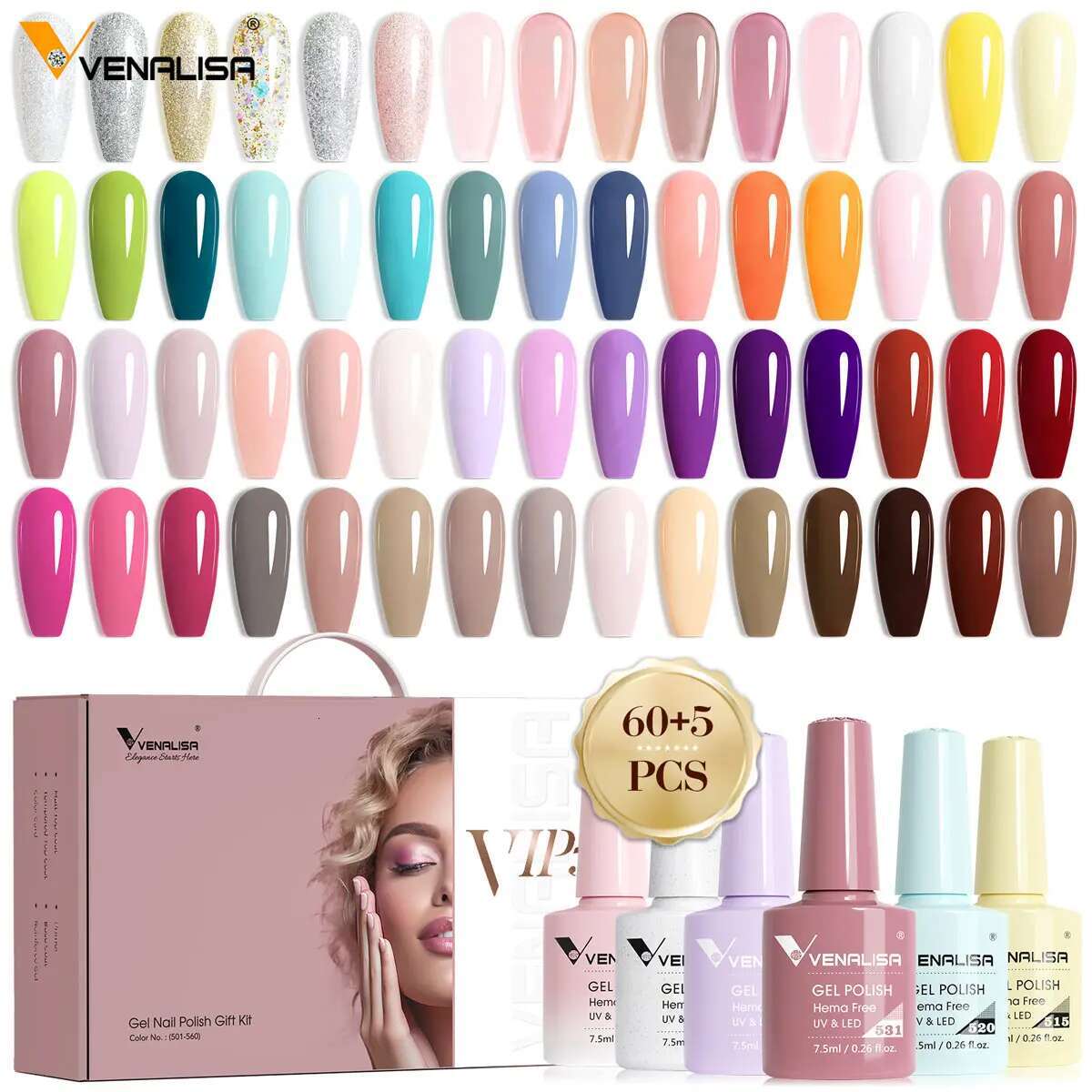 VIP5 Venalisa Polish Kit HEMA FREE Jelly Pink Nude Color Sparkle Self Leveg Gel Nail Varnish Whole Set