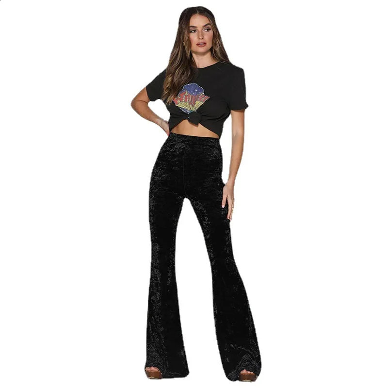 Highquality womens Europe and the United States highwaisted gold velvet casual widelegged pants Womens 250102