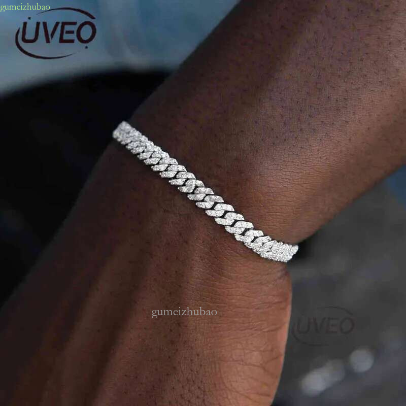 6mm White Gold Sterg Sier VVS Moissanite Dia Cuban k Chain Bracelet Iced Out Mossanite Jewelry For Men Women moissanite aaa