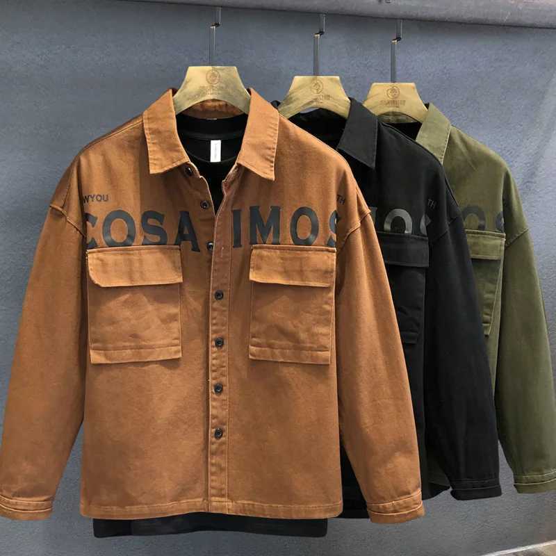 Spring Autumn New Collar Fashion Long Sleeve Shirt Man Letter Printing Button Patchwork Cardigan Japanese Style Loose Tops X250113