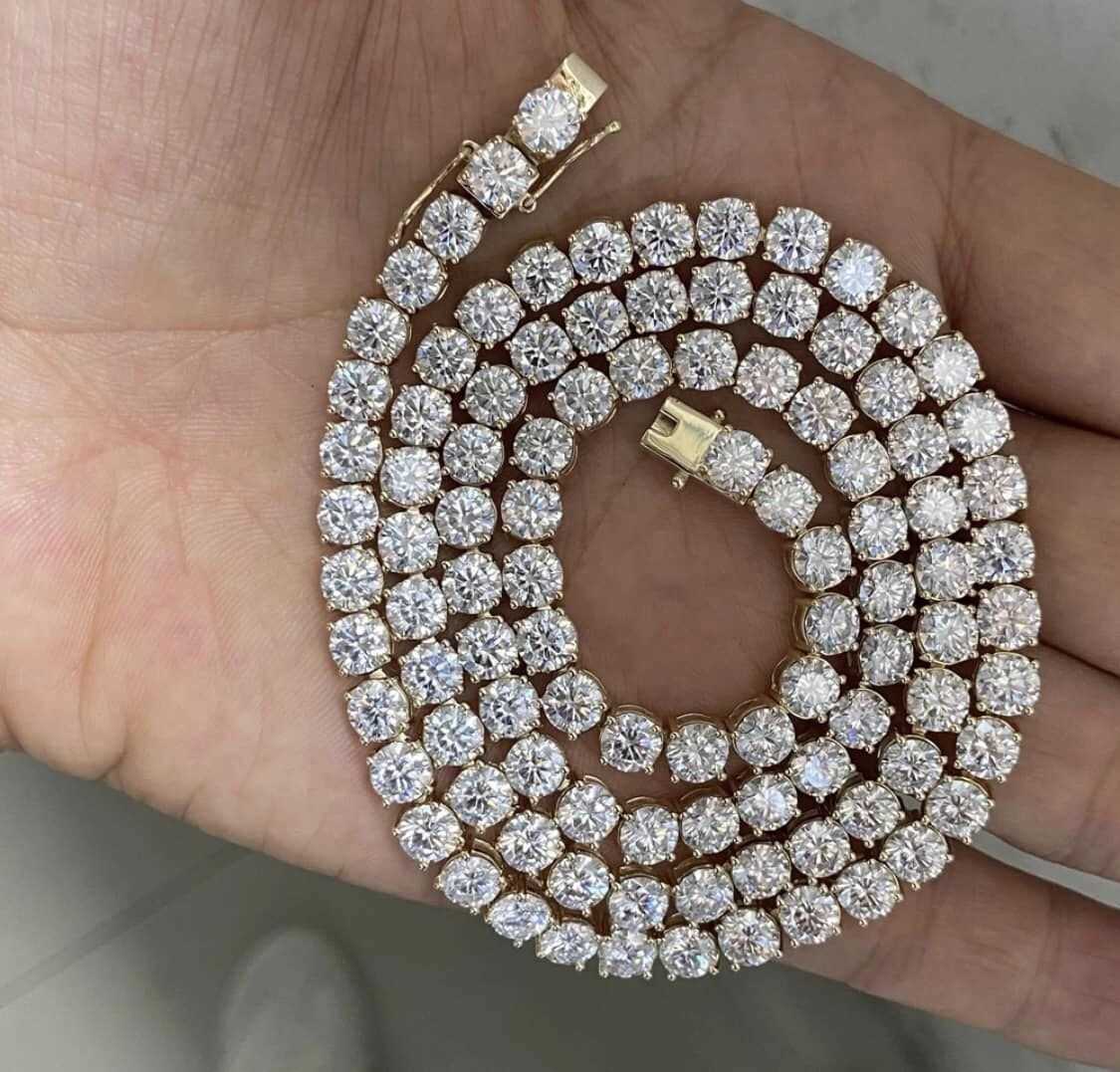 Hot Selling 5mm 20inch Moissanite Necklace Full Iced Out Moissanite Diamond 18K Gold Plated Tennis Link Chain for Men Women