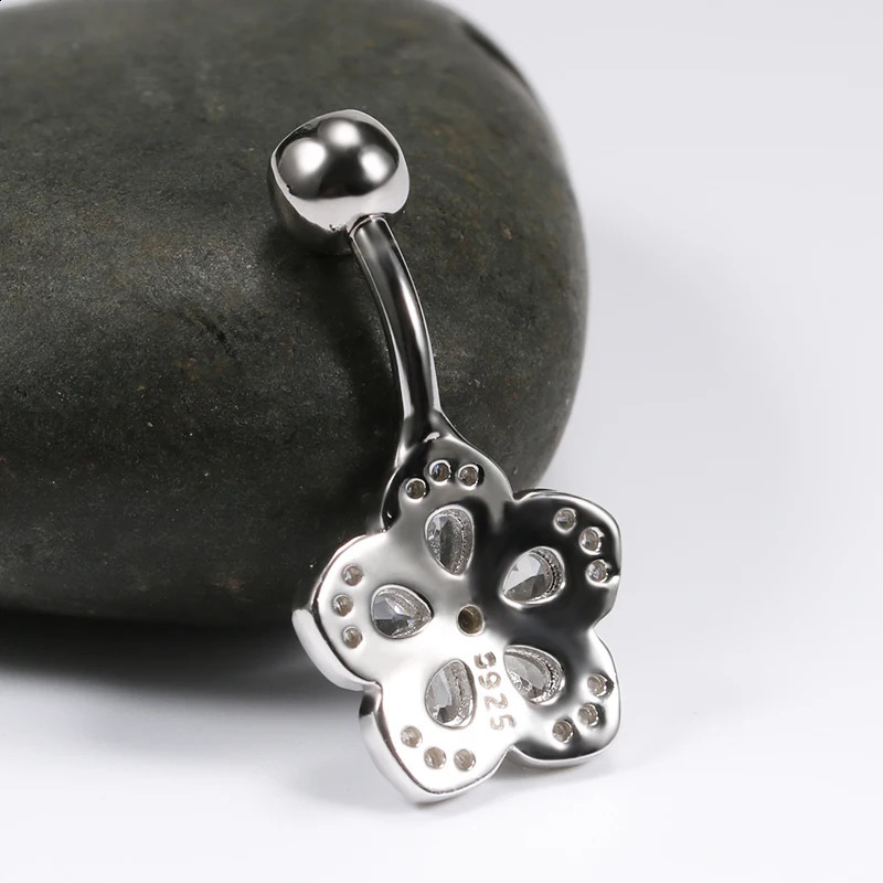 Flower Navel Belly Button Piercing Rings Bulk 925 Sterling Silver Body Jewelry For Women Fine Summer Accessories Romantic Gift 250107