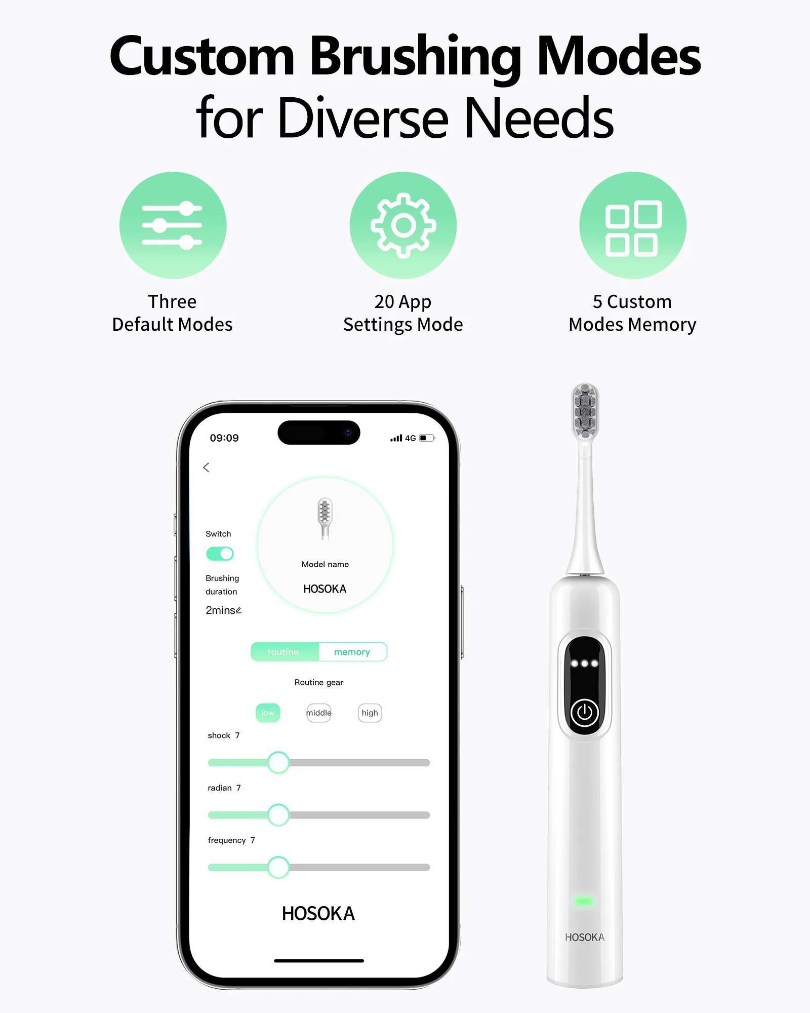 Sonic Electric for Adults, Oscillation & Vibration Smart Toothbrush with Customizable App, 3 Brush Heads, Waterproof