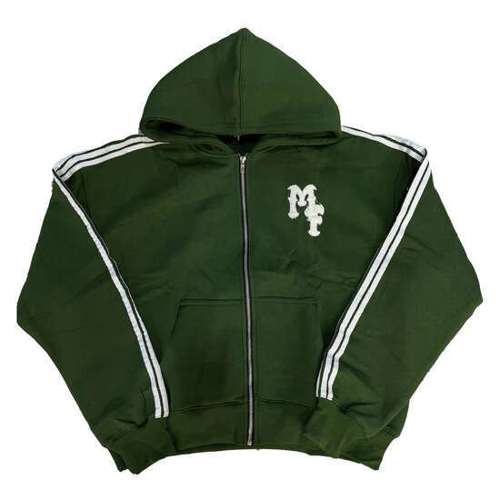 Trendy brand cardigan sweatshirt, durable M embroidery green hooded streetwear, men's zipper cardigan, fashionable