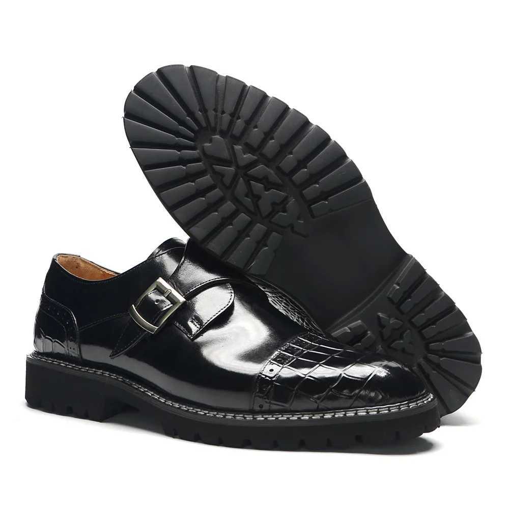 Luxury Designer Black Leather Casual Men Shoes Natural Genuine Cowhide Man Sneakers odile Pattern Single Buckle ShoeXJ250113