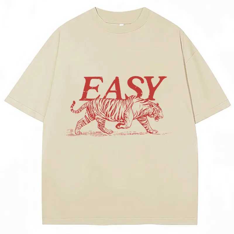 Funny Easy Tiger Meme Print T Shirt Mens Womens Fashion Personality T-Shirt High Quality 100% Cotton Loose Casual Tee Shirts X250113