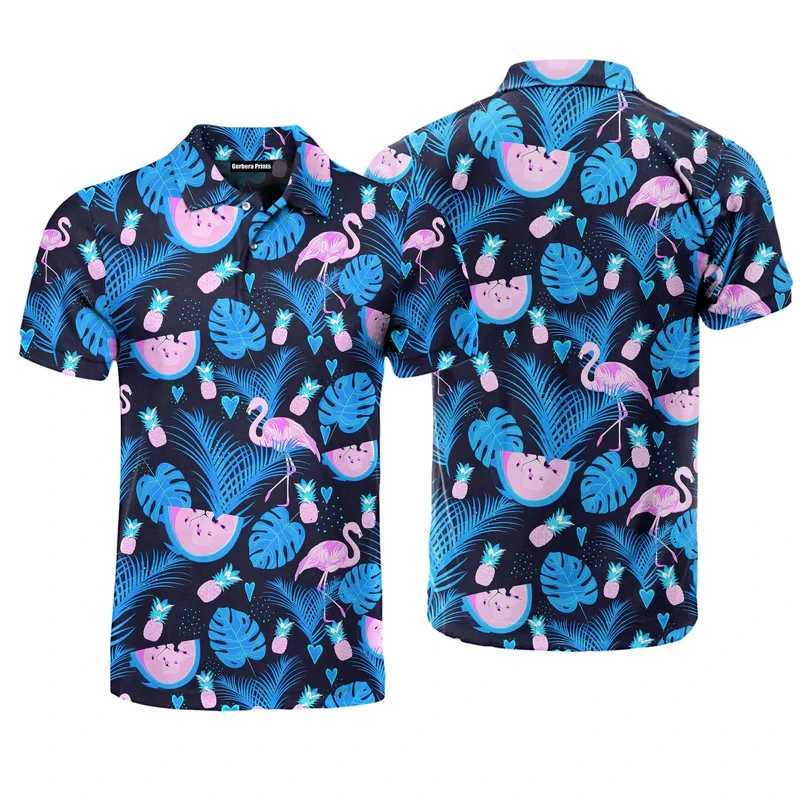 High Quality 3D printed flamingo polo shirt mens short sleeved golf shirt fashionable street polo shirt Hawaii beach new printed top and T-shirt T2501