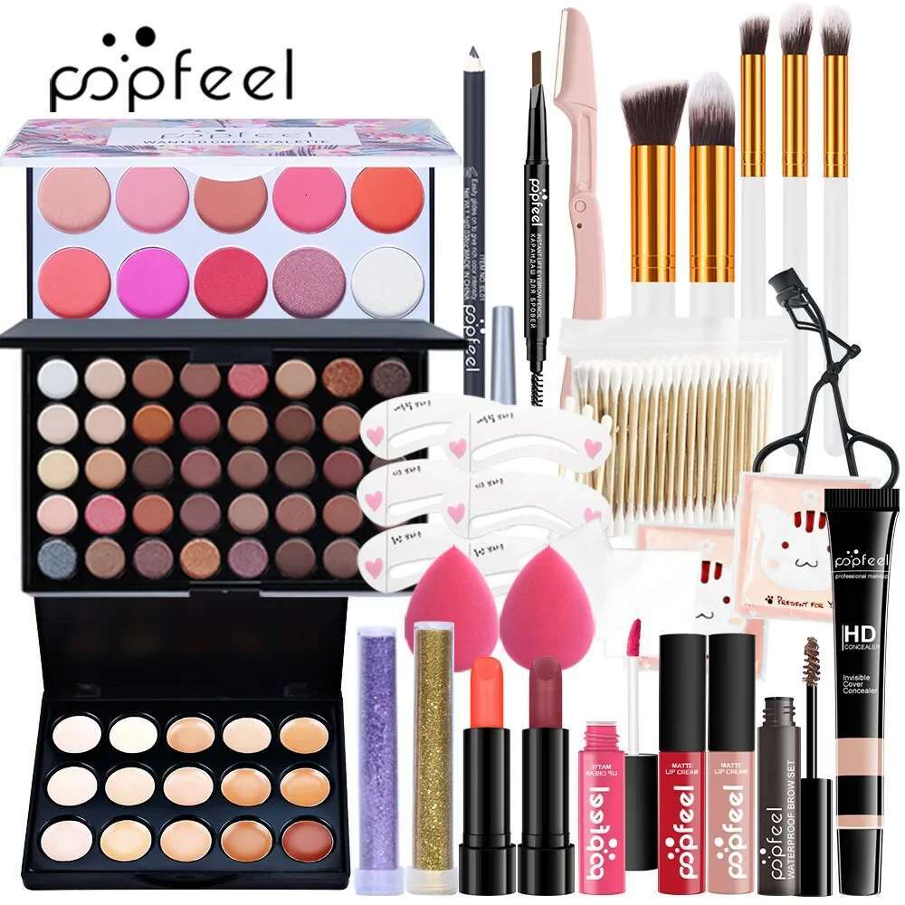 28Pcs Eyeshadow Lipstick Eyebrow Concealer Powder Brush Complete Makeup For Women Female Beginner Student Full Set