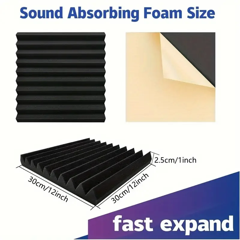 30x30x2.5cm Black Self-Adhesive Acoustic Panels Sound Proof Foam Panels High Density Soundproofing Wall Panels for Home Office