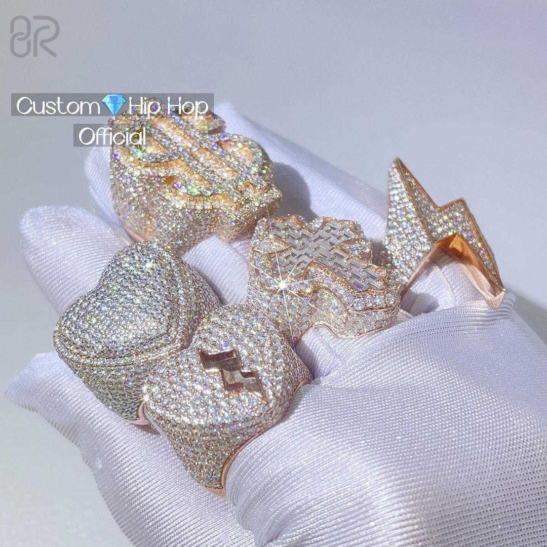 Custom Hip Hop Moissanite Ring Fancy Ice Out New Design 925 Silver Gold Plating VVS Hip Hop Ring Men