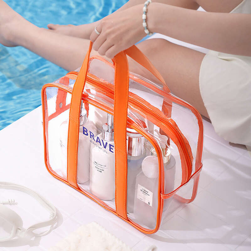 New transparent waterproof wash travel makeup dry wet separation beach bag, fiess swimming bag
