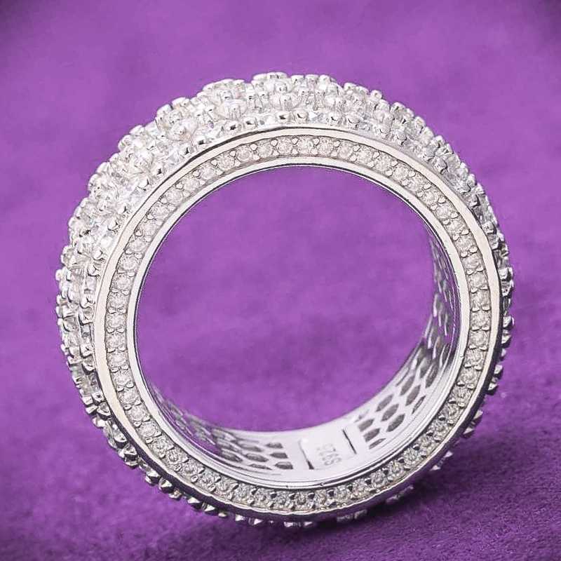 Hip Hop VVS D Color Moissanite Bg Mens Cluster 3 Rows Band Ring With Sterg Sier Pass Dia Tester GRA