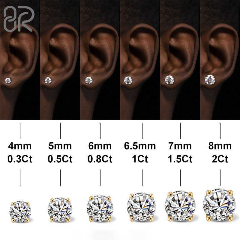 Fancy Jewelry Real 14K 18K Gold Earring Pass Diamond Tester Round Brilliant Cut Lab Grown Diamond Stud Earrings For Men Women