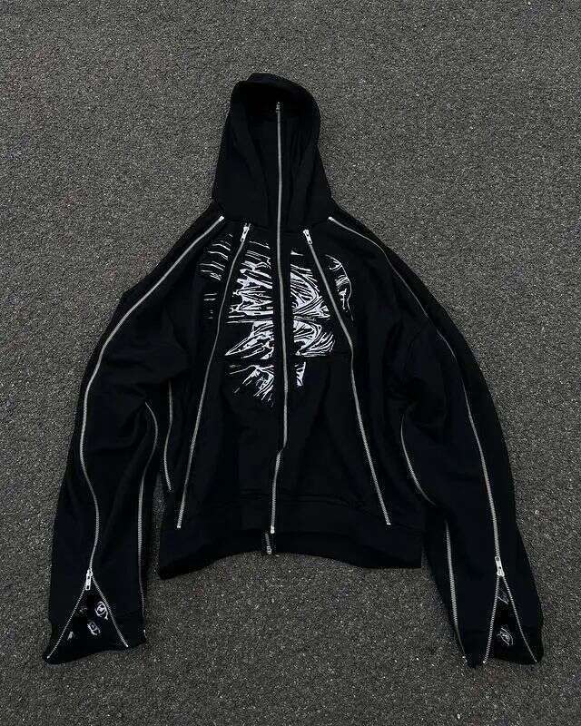 American style new street trend high craftsmanship dark Harajuku Y2K zipper with cap loose unisex bathroom