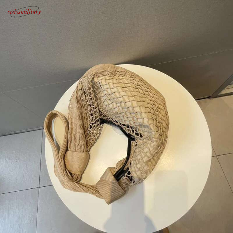 Hollow Out Croissant Mesh Bags For Women Designer Handbag Purse 2024 New Fashion Large Capacity Weave Shoulder Crossbody ddmynov
