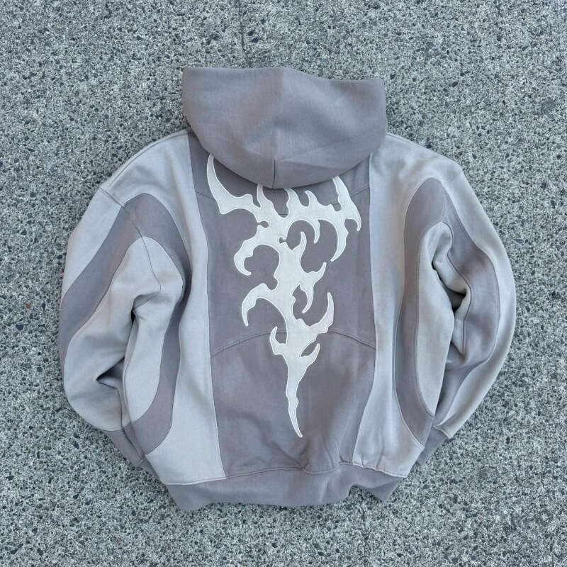 Gothic hip-hop punk style patchwork hoodie casual top