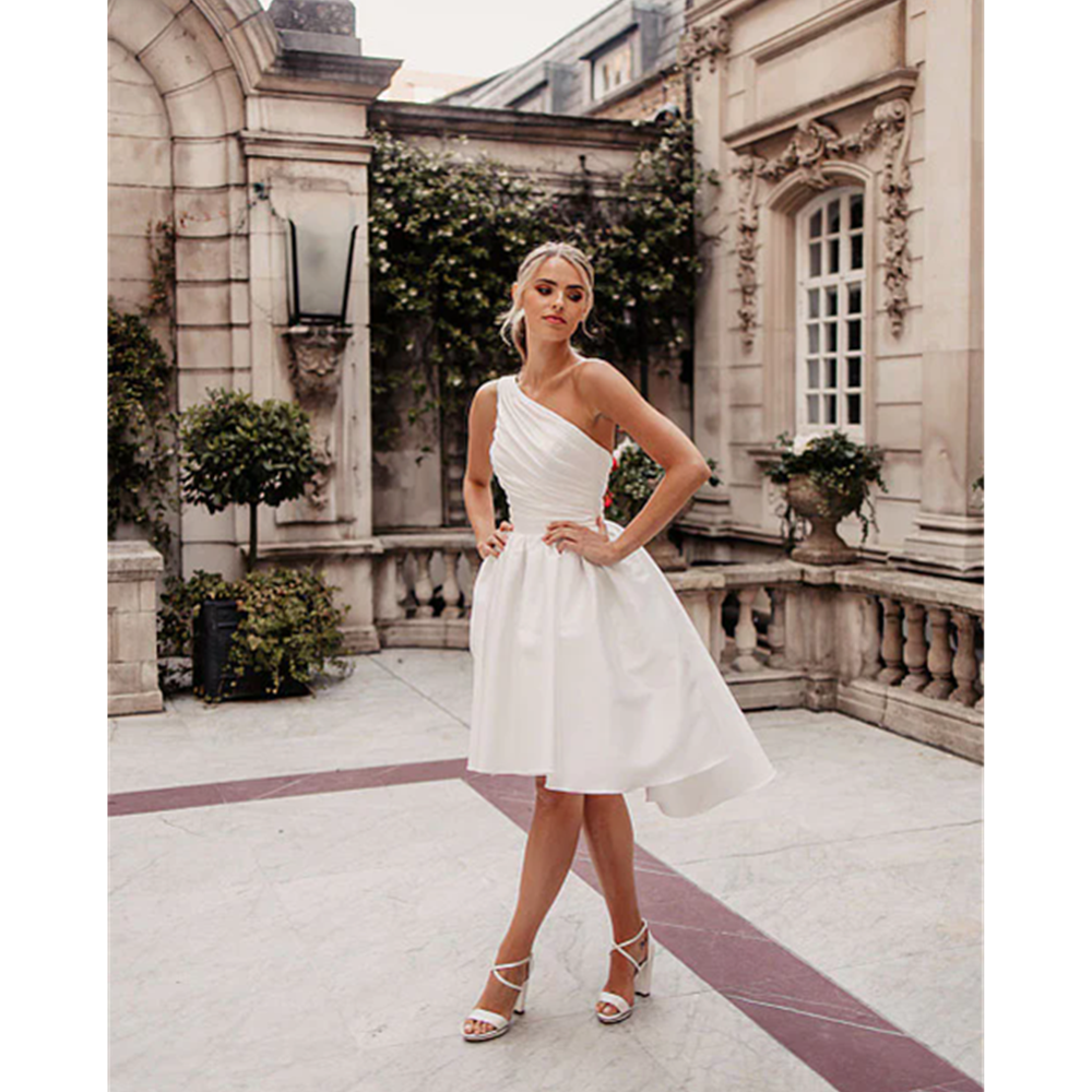 Princess One Shoulder A Line Mini Wedding Dresses for Women White Short Organza Brides Strapless Bridal Gown Vestido De Noiva Customized