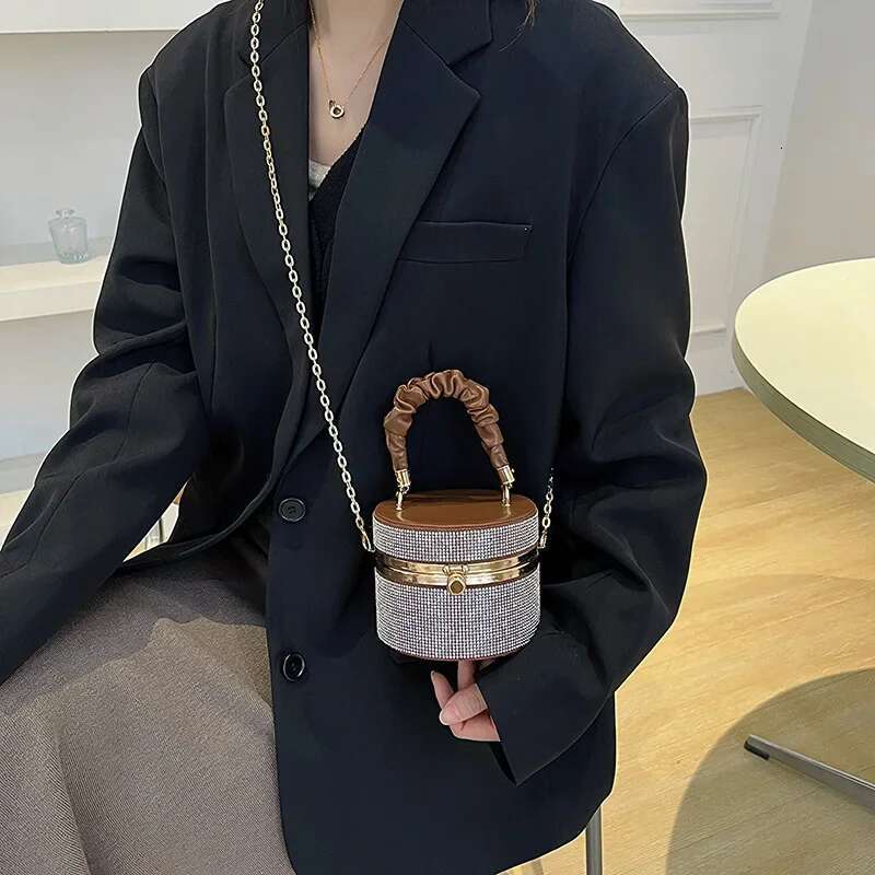 Shoulder Bag Crossbody Bags For Women Clutch With Rhies Bucket Women's Fashion Shining Metallic Messenger Handbags