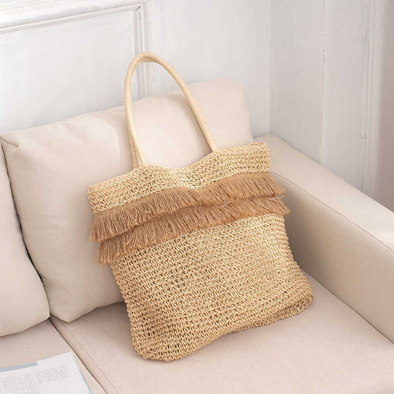 Large Capacity Handbag, Paper Rope Woven Bag, Fashionable Single Shoulder Casual Women's Vacation Beach Bag 250113