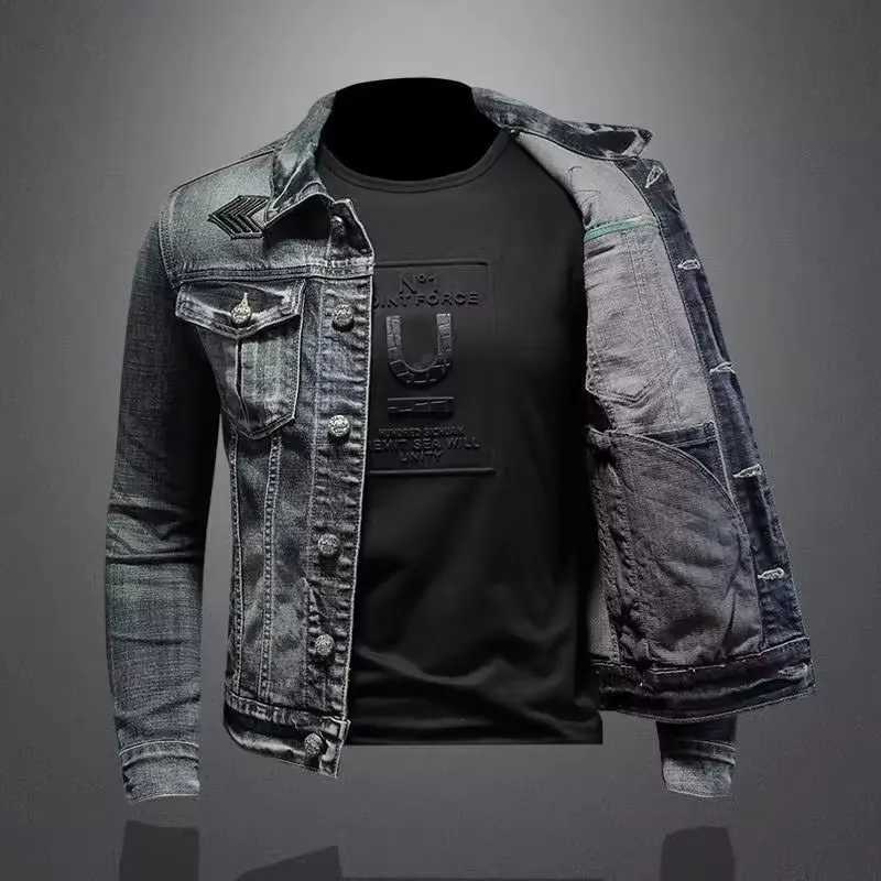Mens Vintage Denim Jacket High Street Trend Loose Street Riding Biker Clothing Handsome Casual Buttoned Lapel Mens Clothing X250113