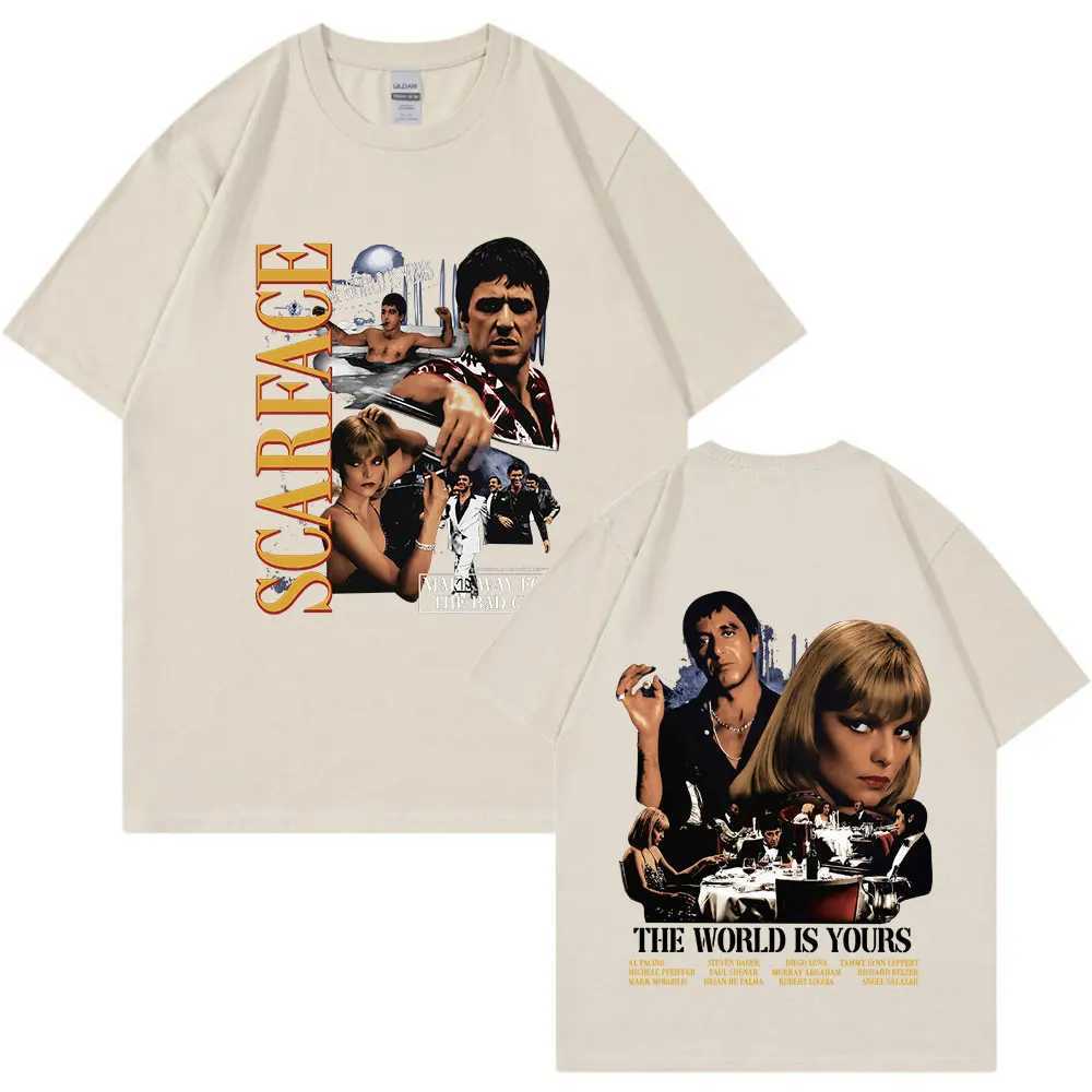 Vintage Movie Scarface Al Pacino Tony Montana T-shirt The World Is Yours Graphic Print Oversized T-shirts Hip Hop Gothic T Shirt X2501131