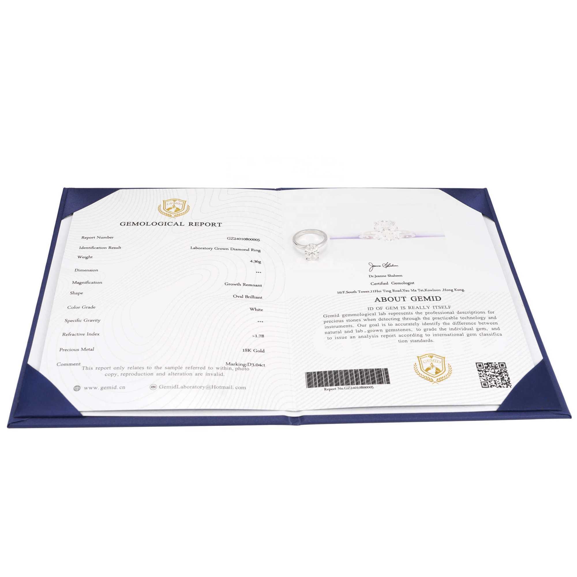 Big Oval Solitaire Brilliant Cut 3.04ct VS1 Lab Grown Diamond CVD Engagement Ring 18K Solid Gold Wedding Rings