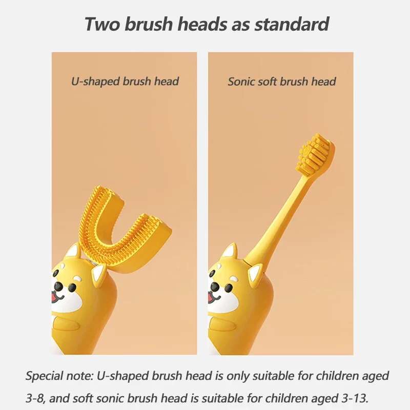 Smart 360° Kids Sonic Electric Toothbrush with Silicon Brush, Cartoon Pattern, Automatic Ultrasonic, Base Charging.