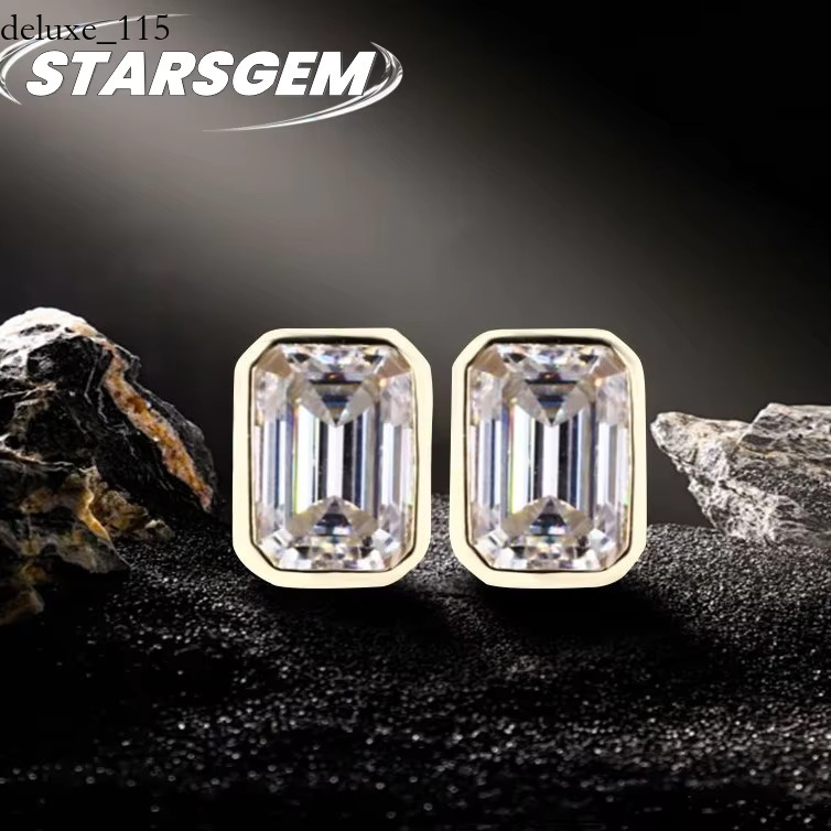 Starsgem 4x6mm loose emerald cut lab grown moissanite dias 9k/10k/14k/ bezel earrings stud Eemerald Cut