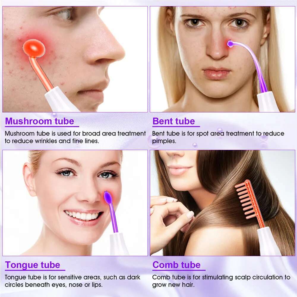 7 in 1 High Frequency Electro Therapy Wand Orange and Purple Glass Tube Remove Wrinkle Acne Spot Face Spa Skin Care Device