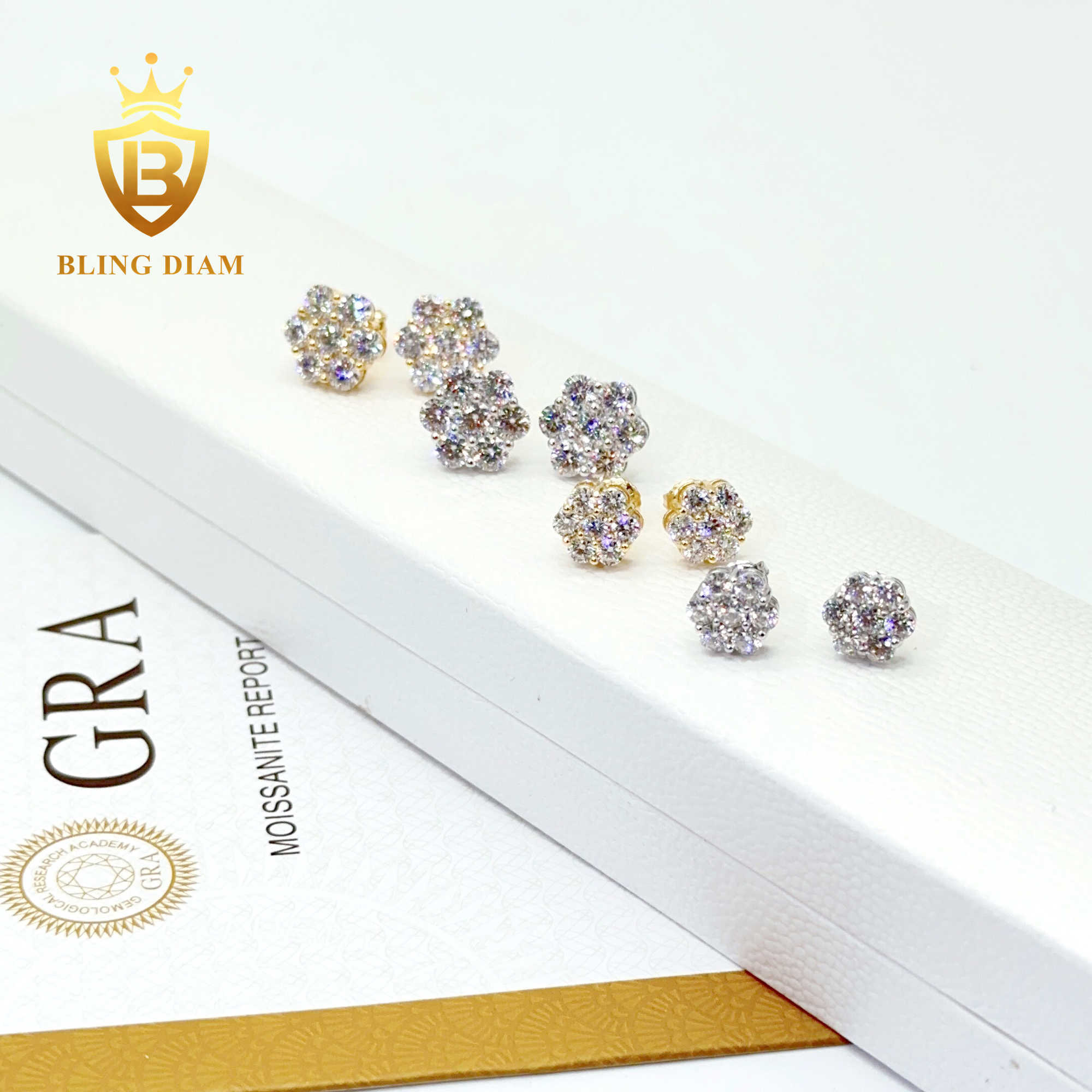Read to Ship D VVS Moissanite Stud Earring 925 sterling silver 10k 14k 18k plated hip hop earrings earring Flower ear rings