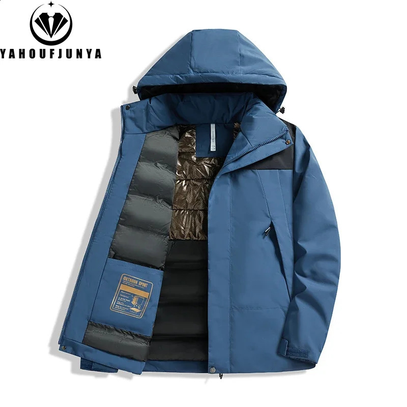 2024 Winter Men Fleece Warm Solid Zipper Detachable Hooded Parka Jacket Outdoor Windproof Casual Fashion Male Coat 250107