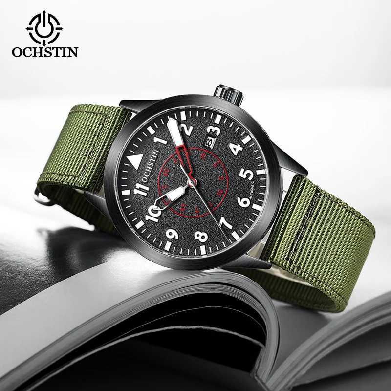 OCHSTIN Mens Mechanical Pilot Watch Luxury Self Wind Nylon Mechanical Mens Watch Automatic Date Relogio Mens Watch M250113