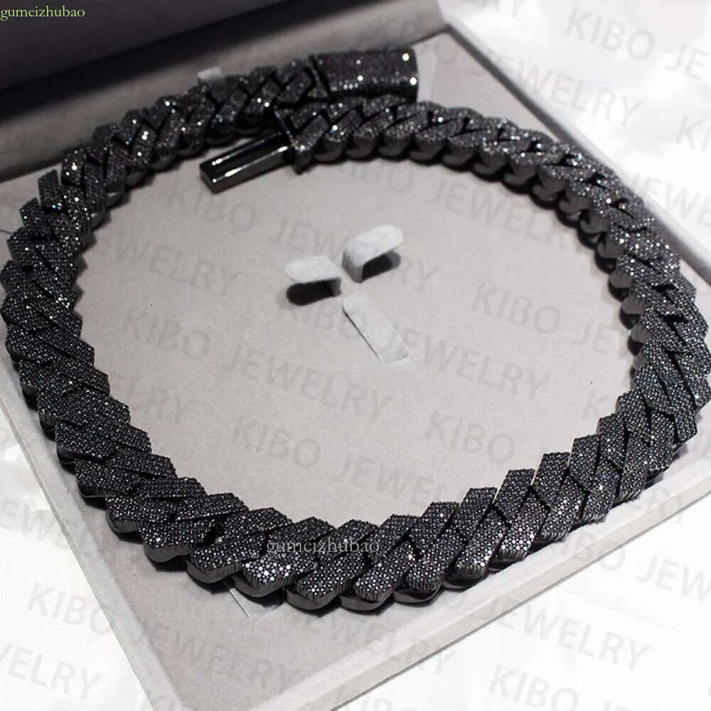 Hip Hop Rapper Mossanite Necklace Jewelry Vvs Sterg Sier 20mm Black Dia Moissanite Cuban k Chain