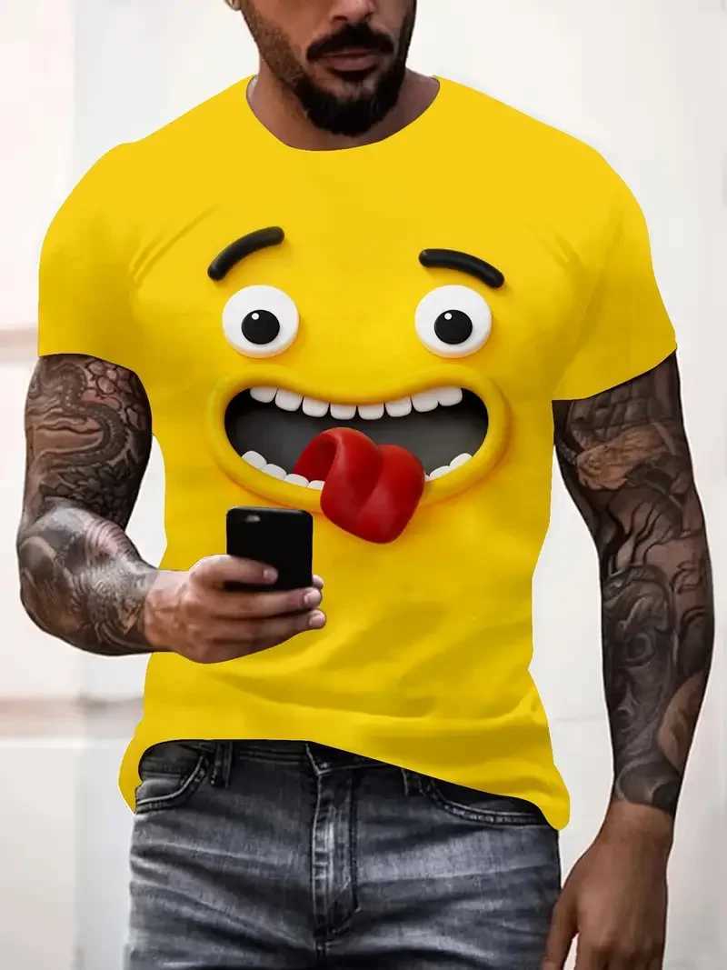 Mens T Shirt 3D Face Print Funny Y2k Casual Short Sleeve O Neck Loose Tee Top Streetwear Pullover Outdoor Oversized Clothing X250113