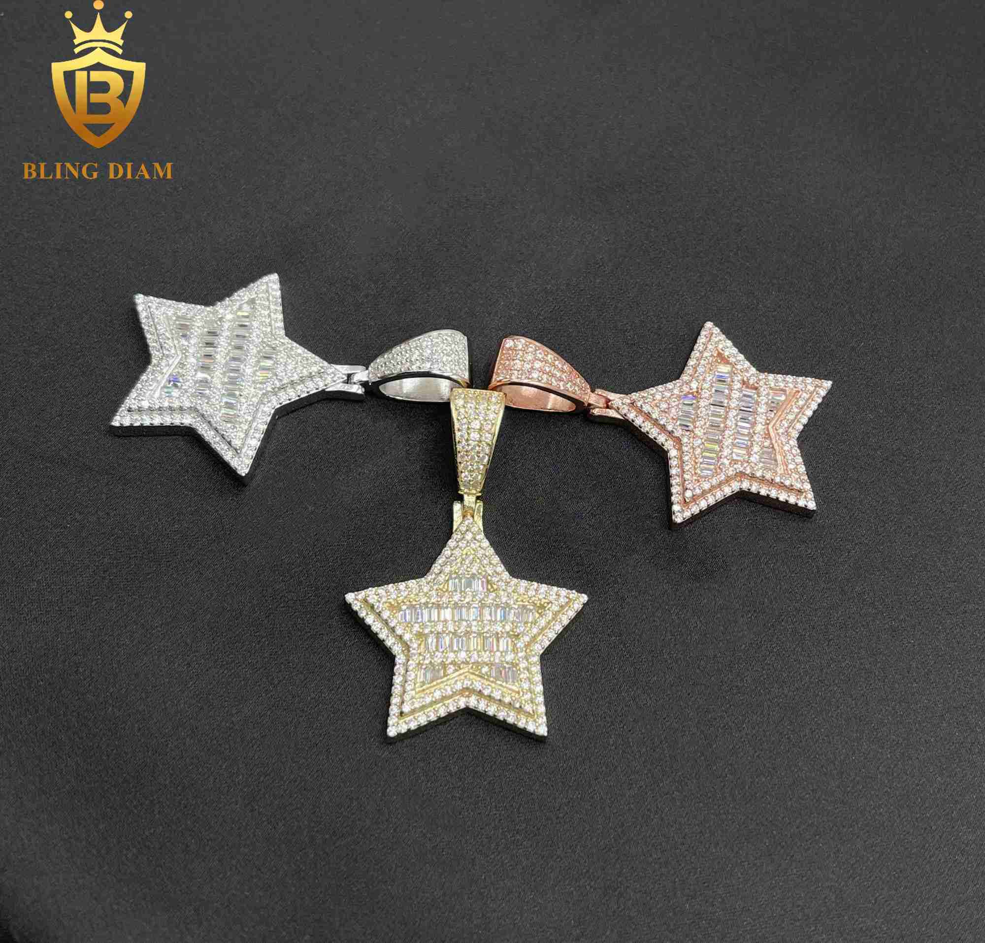 Hip Hop Custom Necklace Men Pass Diamond Tester 925 Sterling Silver VVS Moissanite Star Pendant Charm Necklace