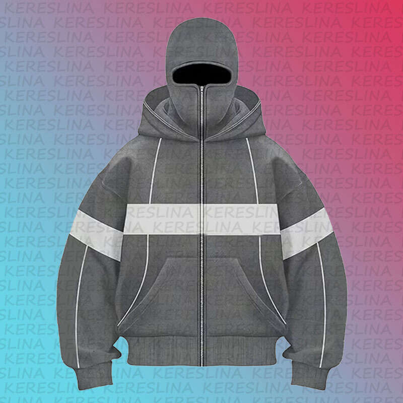 Personalized double hat design solid color hooded cardigan autumn winter with fleece men's and women's loose Y2K hoodie