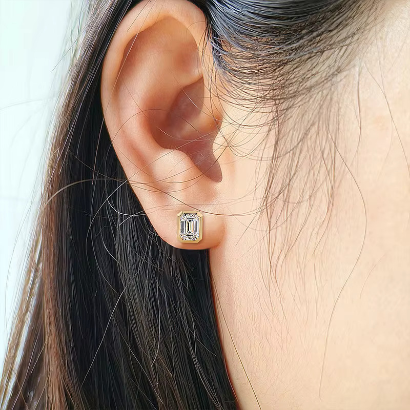 Starsgem 4x6mm loose emerald cut lab grown moissanite dias 9k/10k/14k/ bezel earrings stud Eemerald Cut