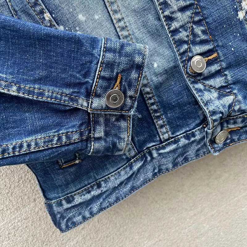 100 CHAREI HARPER 1902 Autumn/Winter fashion mens denim coat jacket Ripped patch paint point long sleeve denim coat trend X250113