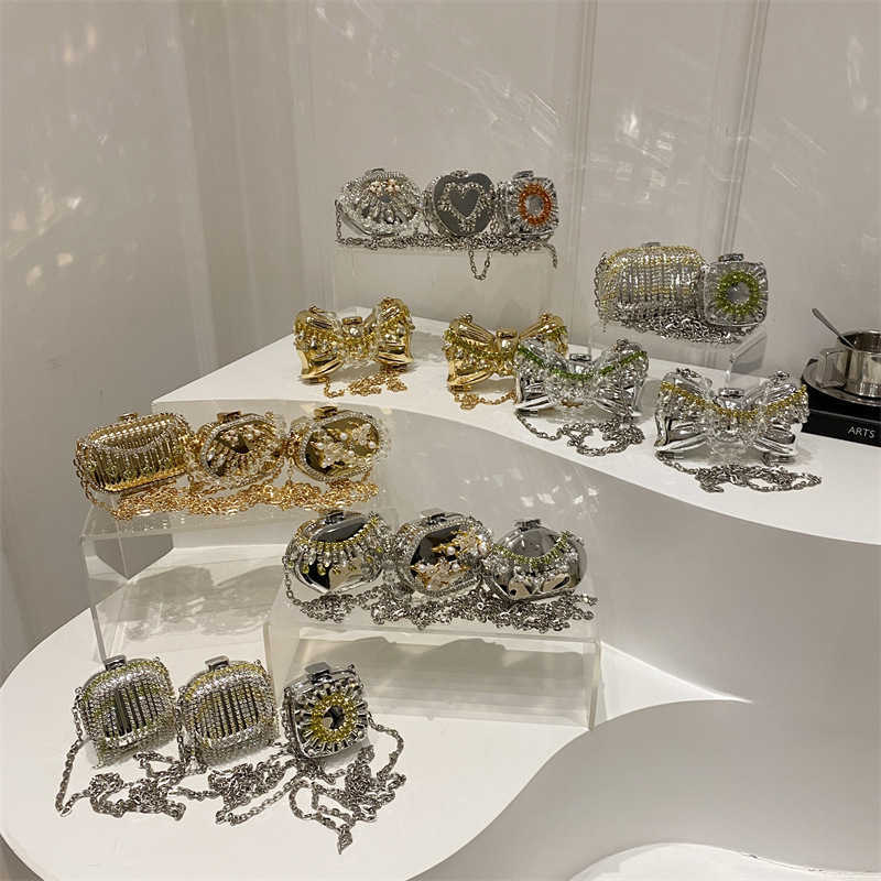 Metal Mini Bag 2024 New Fashionable Rhinestone Tassel Shoulder Bag, Women's Crossbody Chain Box Trendy 250113