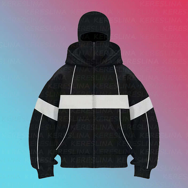 Personalized double hat design solid color hooded cardigan autumn winter with fleece men's and women's loose Y2K hoodie