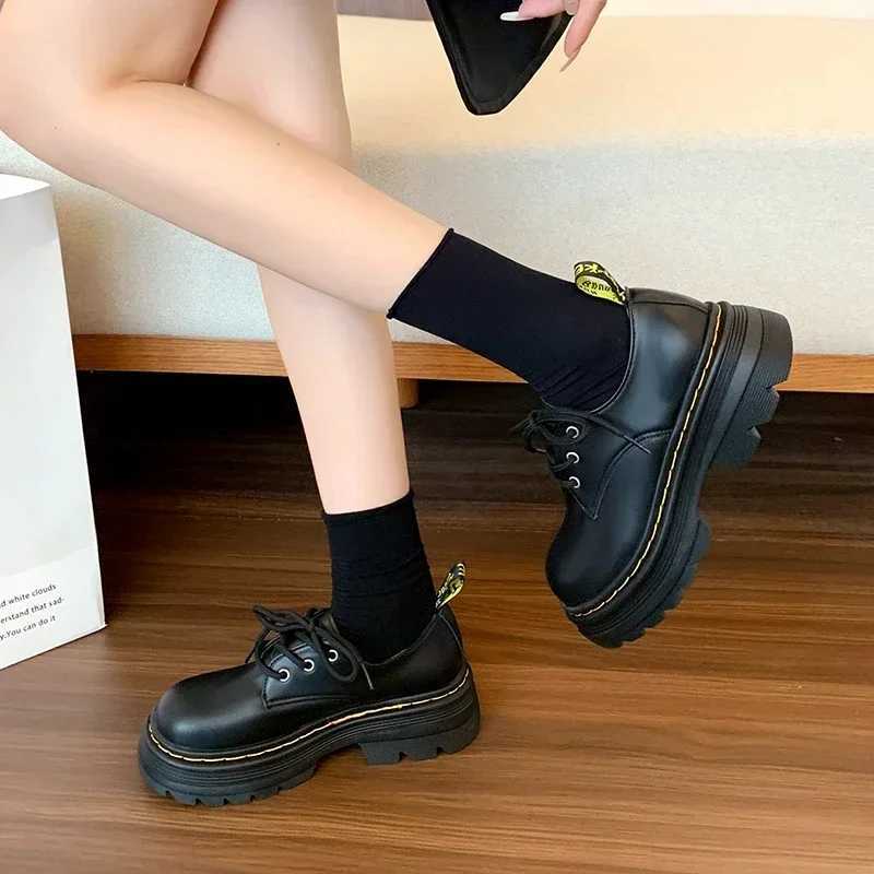 Classic Thick-soled Loafers with Frt Laces British-style Thick-heeled Oxford Shoes College Outdoor Fi Style Zapatos MujerXJ250113