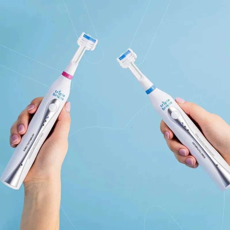 Triple Bristle 2 Electric Toothbrushes with Dual Charging Station, 3-Sided Sonic Brush, 31,000 VPM, Rechargeable Toothbrush Set