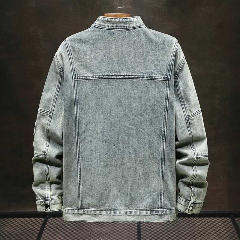 Retro blue high-end retro worn looking washed-out denim clothing for men 2024 fashion street motorcycle slim-fit zipper jacket X250113