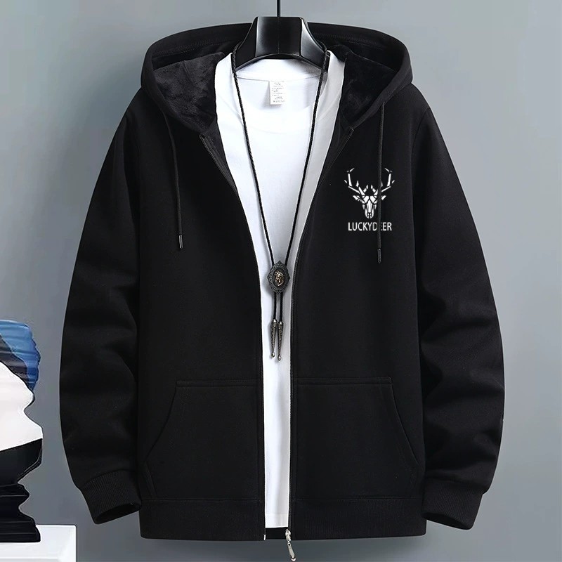 Cardigan sweater men's spring and fall American tide hooded couple's clothes loose sports zipper jacket cross-border large size m035