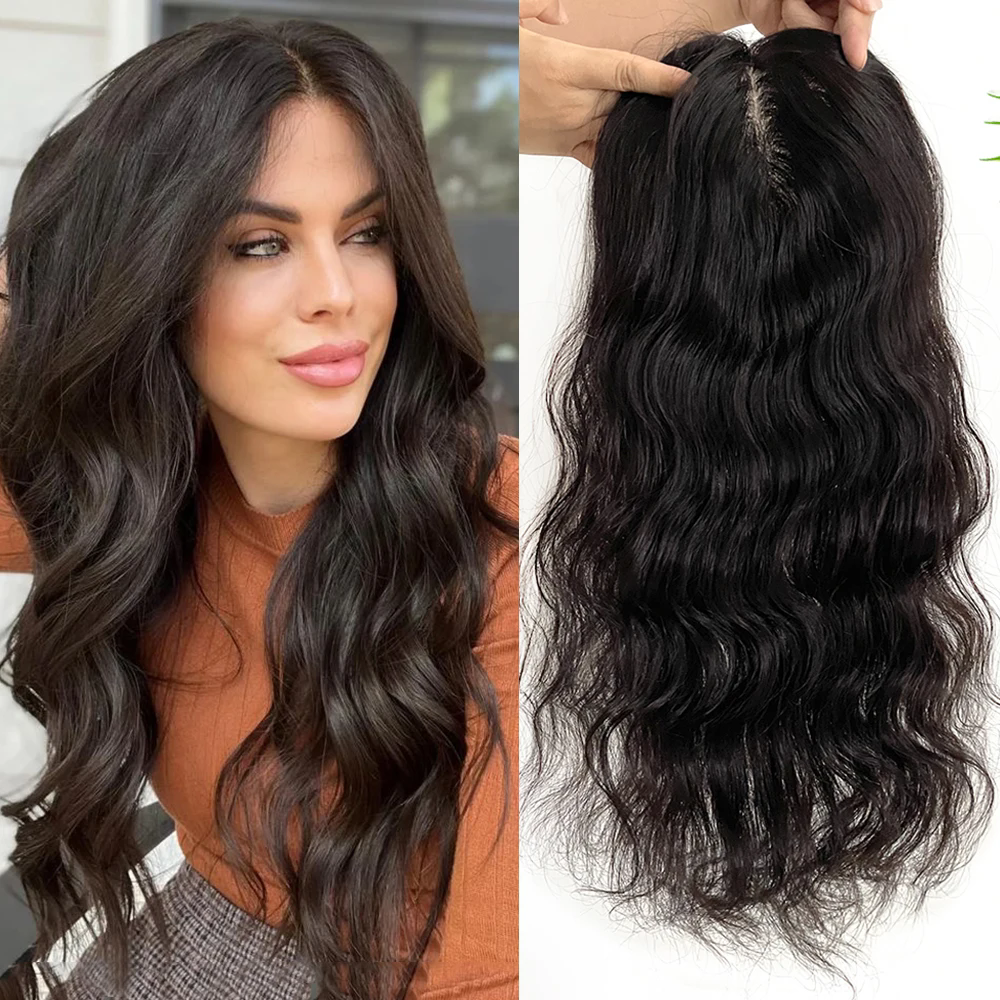 Long Wavy Hair Silk Base Human Hair Women Topper Natural Wave European Virgin Hair Pieces All Sizes Hand Tied Silk Top Toppers 6x6"